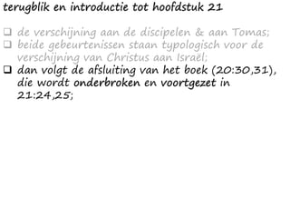 terugblik en introductie tot hoofdstuk 21
❑ de verschijning aan de discipelen & aan Tomas;
❑ beide gebeurtenissen staan ty...