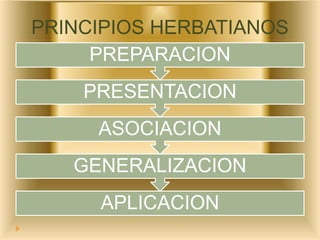PRINCIPIOS HERBATIANOS
APLICACION
GENERALIZACION
ASOCIACION
PRESENTACION
PREPARACION
 