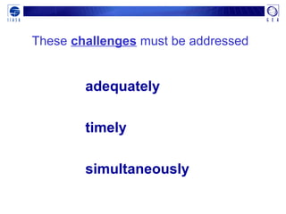 adequately
timely
simultaneously
These challenges must be addressed
 