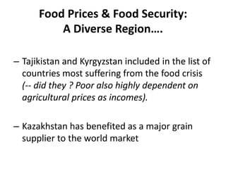 Agricultural Transformation and Food Security in Central Asia