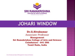 Dr.G.Sivakumar
Associate Professor
Management
Sri Ramakrishna College of Arts and Science
Coimbatore - 641 006
Tamil Nadu, India
Dr.G.Sivakumar,Dept of Management ,Srcas,Coimbatore
 