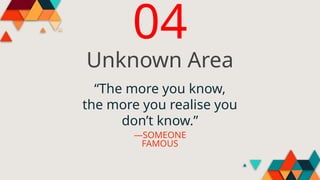 —SOMEONE
FAMOUS
“The more you know,
the more you realise you
don’t know.”
04
Unknown Area
 