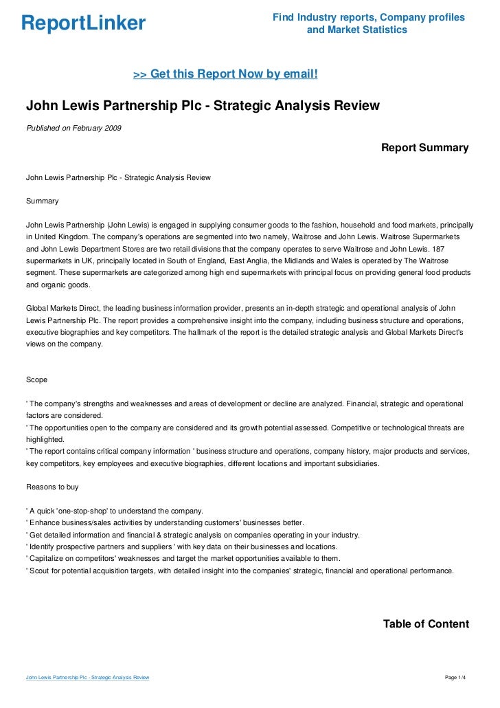 John Lewis Partnership Plc Strategic Analysis Review