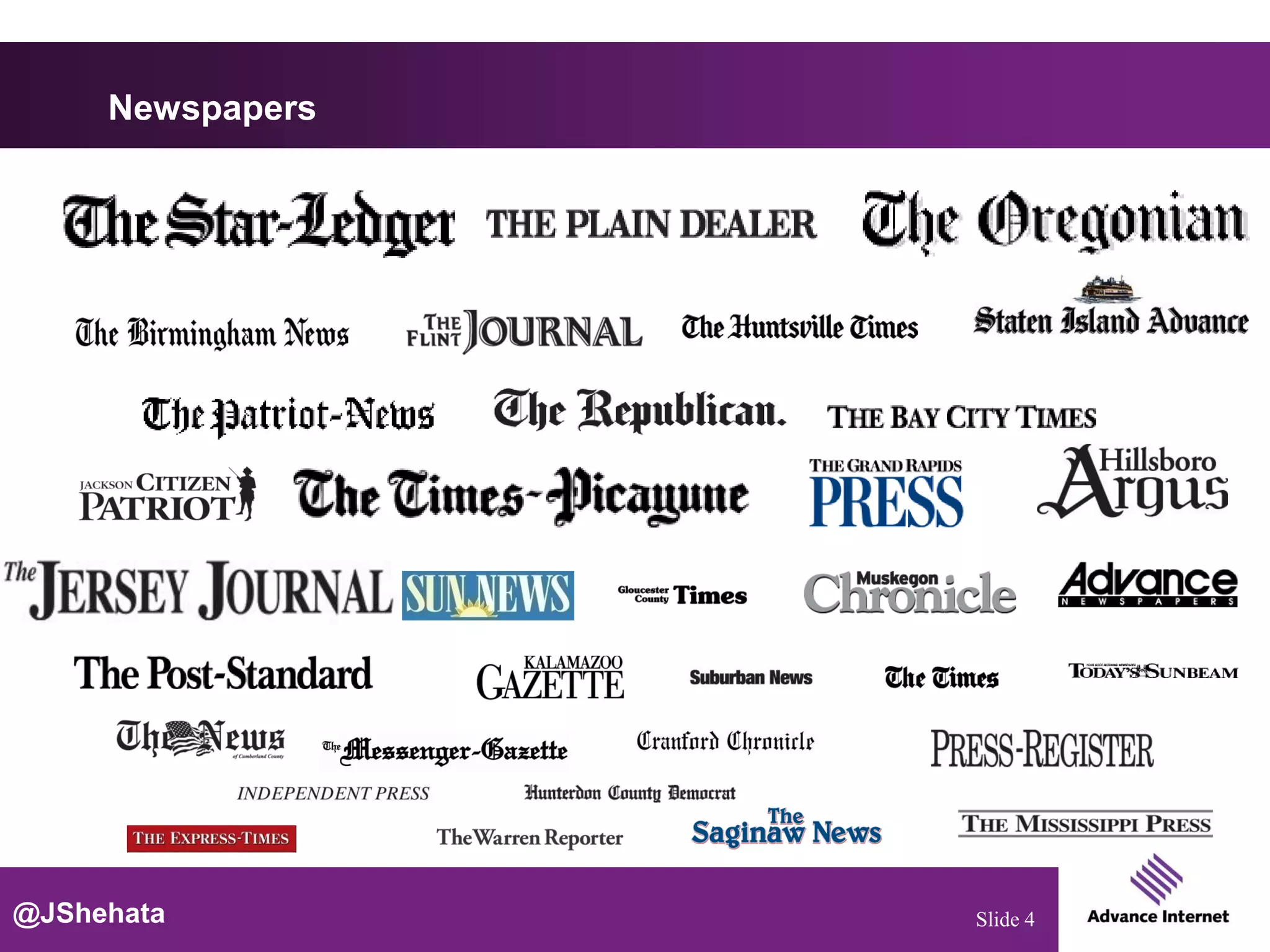 Newspapers




@JShehata         Slide 4
 