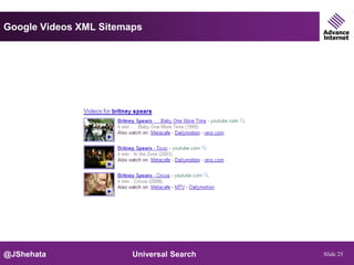Google Videos XML Sitemaps




@JShehata               Universal Search   Slide 25
 