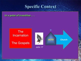 Specific ContextAt a point of transition . . .The IncarnationThe GospelsChurchACTSJohn 17