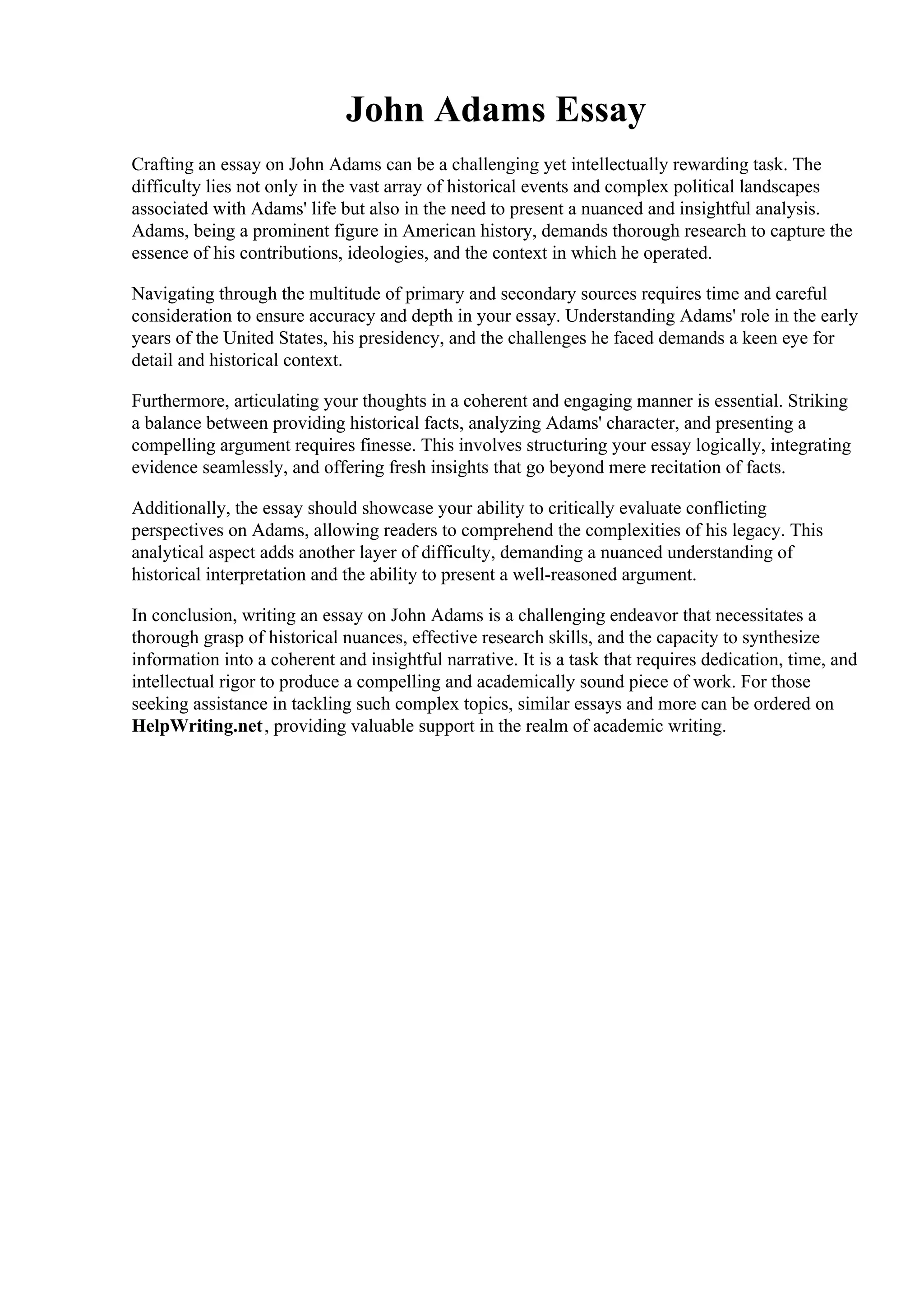 John Adams Essay. John adams research paper. John Adams Essay Examples ...