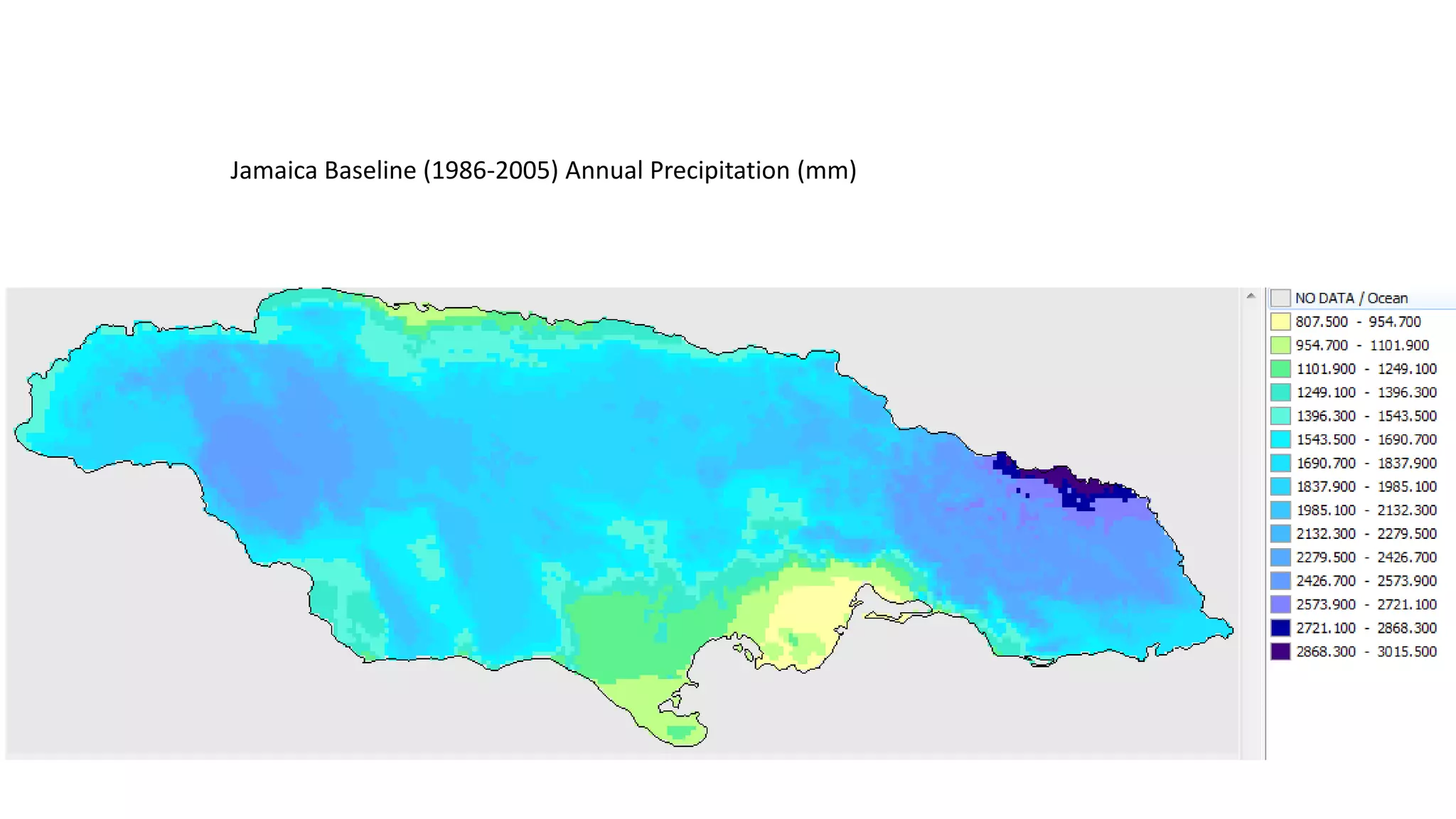 Jamaica Baseline (1986-2005) Annual Precipitation (mm)
 