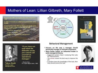 Mothers of Lean: Lillian Gilbreth, Mary Follett
 