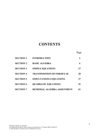 John Bird Higher Engineering Mathematics 5e Remedial Algebra