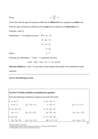 41
“Remedial Algebra” by John Bird
Accompanying John Bird’s Higher Engineering Mathematics 5th
Edition, ISBN 0750681527
© ...