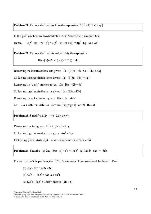 John Bird Higher Engineering Mathematics 5e Remedial Algebra
