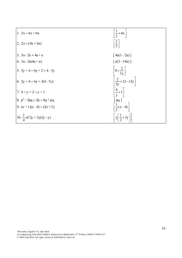 John Bird Higher Engineering Mathematics 5e Remedial Algebra John Bird Higher Engineering Mathematics 5e Remedial Algebra