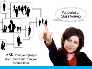 Purposeful
                         Questioning




ASK what your people
need and want from you
     as their boss.
 