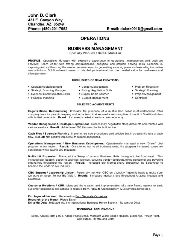 business operations manager john d clark431 e canyon waychandler az 85249phone 480 201 - Business Operation Manager Resume business operations manager john d clark431 e canyon waychandler az 85249phone 480 201 - Business Operation Manager Resume