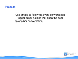 Process Use emails to follow-up every conversation  + trigger buyer actions that open the door  to another conversation 