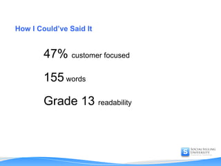 How I Could’ve Said It 47%  customer focused  155  words Grade 13  readability  