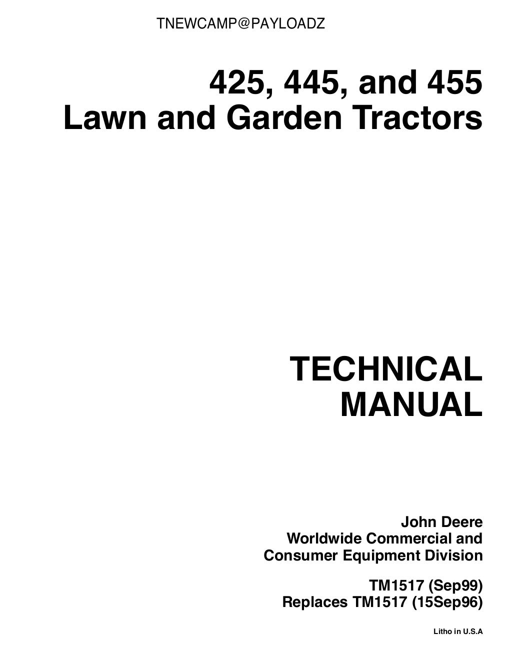 JOHN DEERE 445 Lawn and Garden Tractors Service Repair Manual TM1517