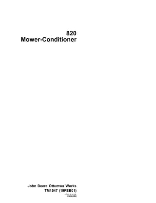 John Deere 820 Mower Conditioner Service Repair Manual (Tm1547) | PDF