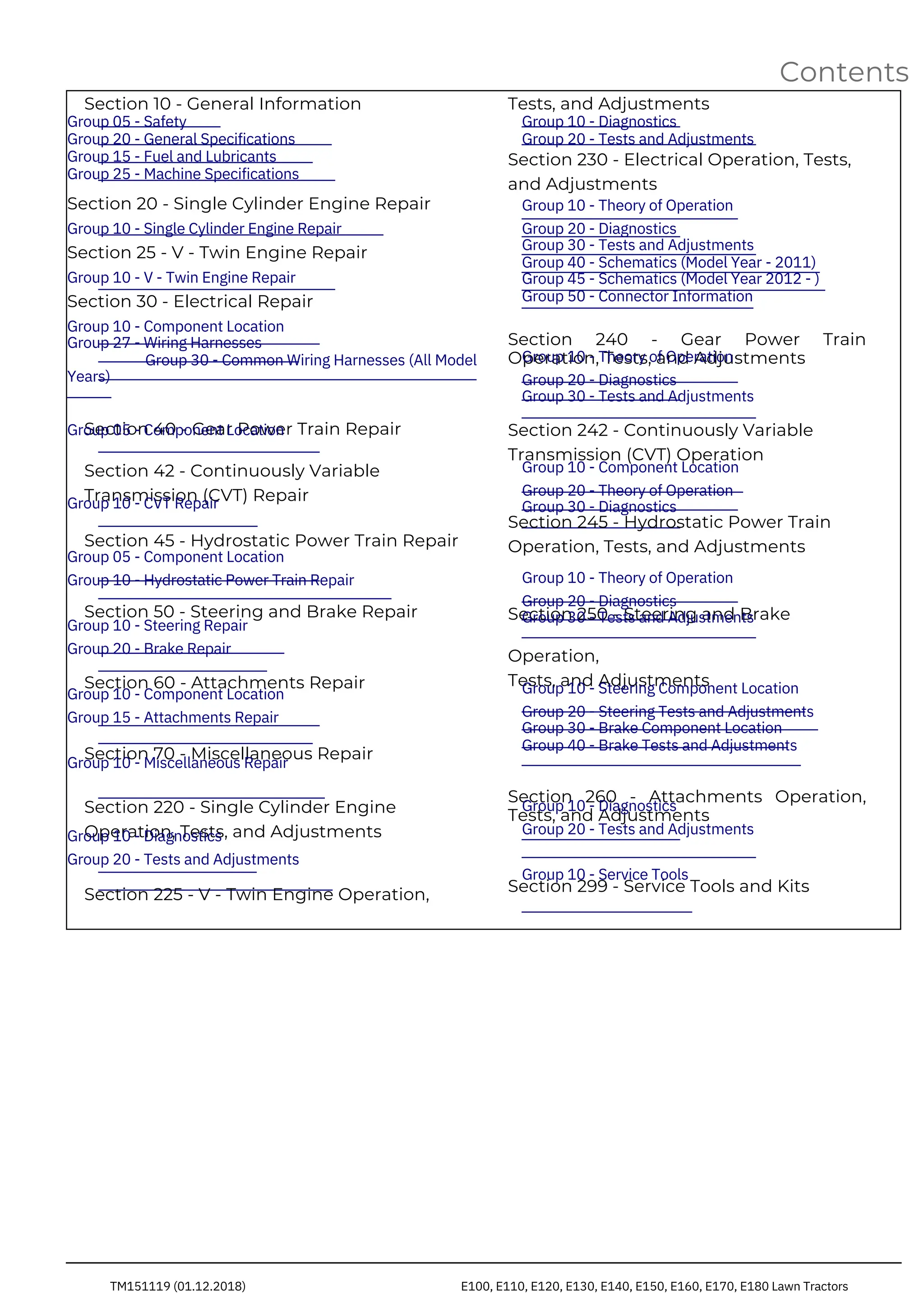 John Deere E100, E110, E120, E130, E140, E150, E160, E170, E180 Lawn  Tractor Service Repair Manual TM151119 | PDF