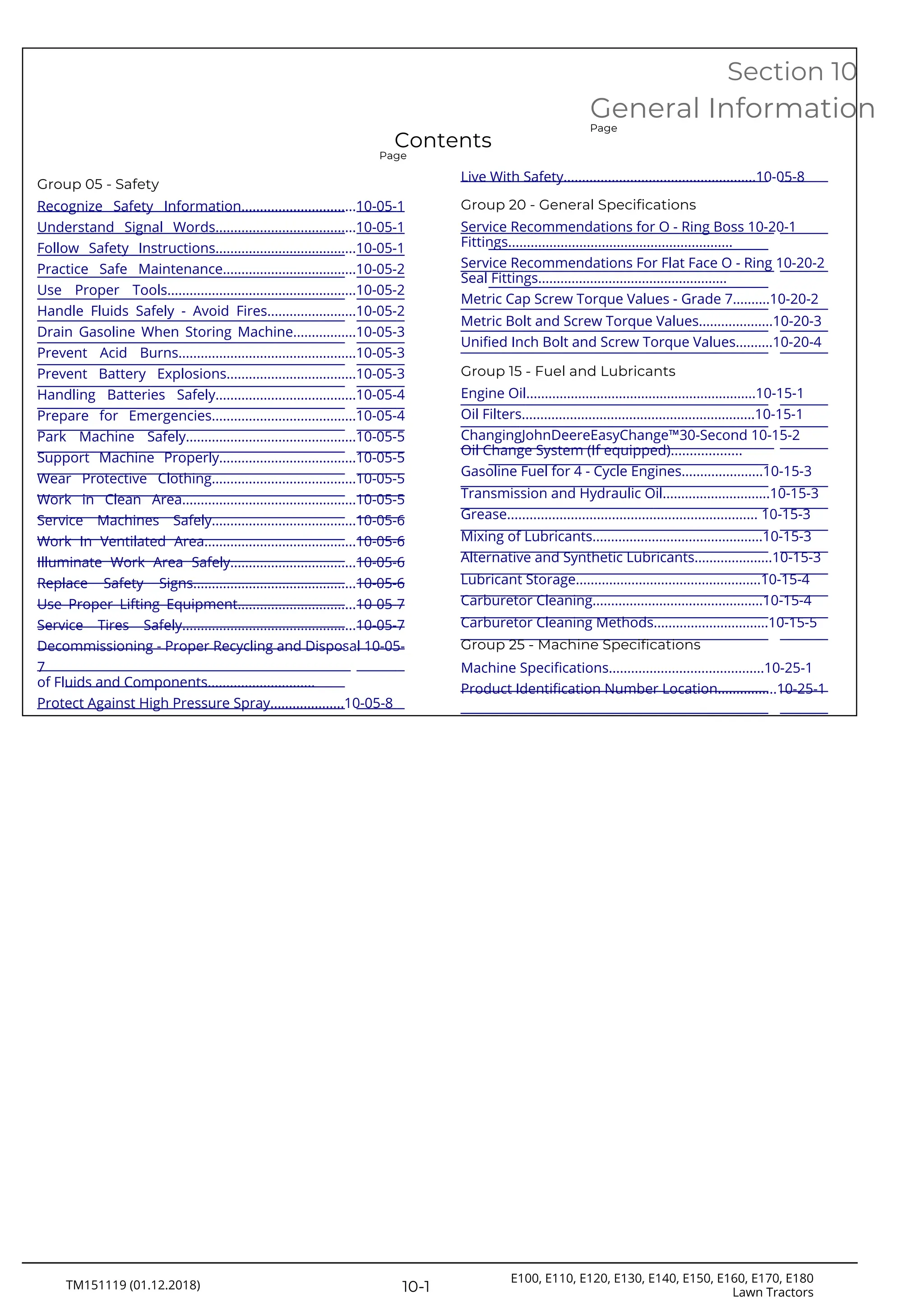 John Deere E100, E110, E120, E130, E140, E150, E160, E170, E180 Lawn  Tractor Service Repair Manual TM151119 | PDF