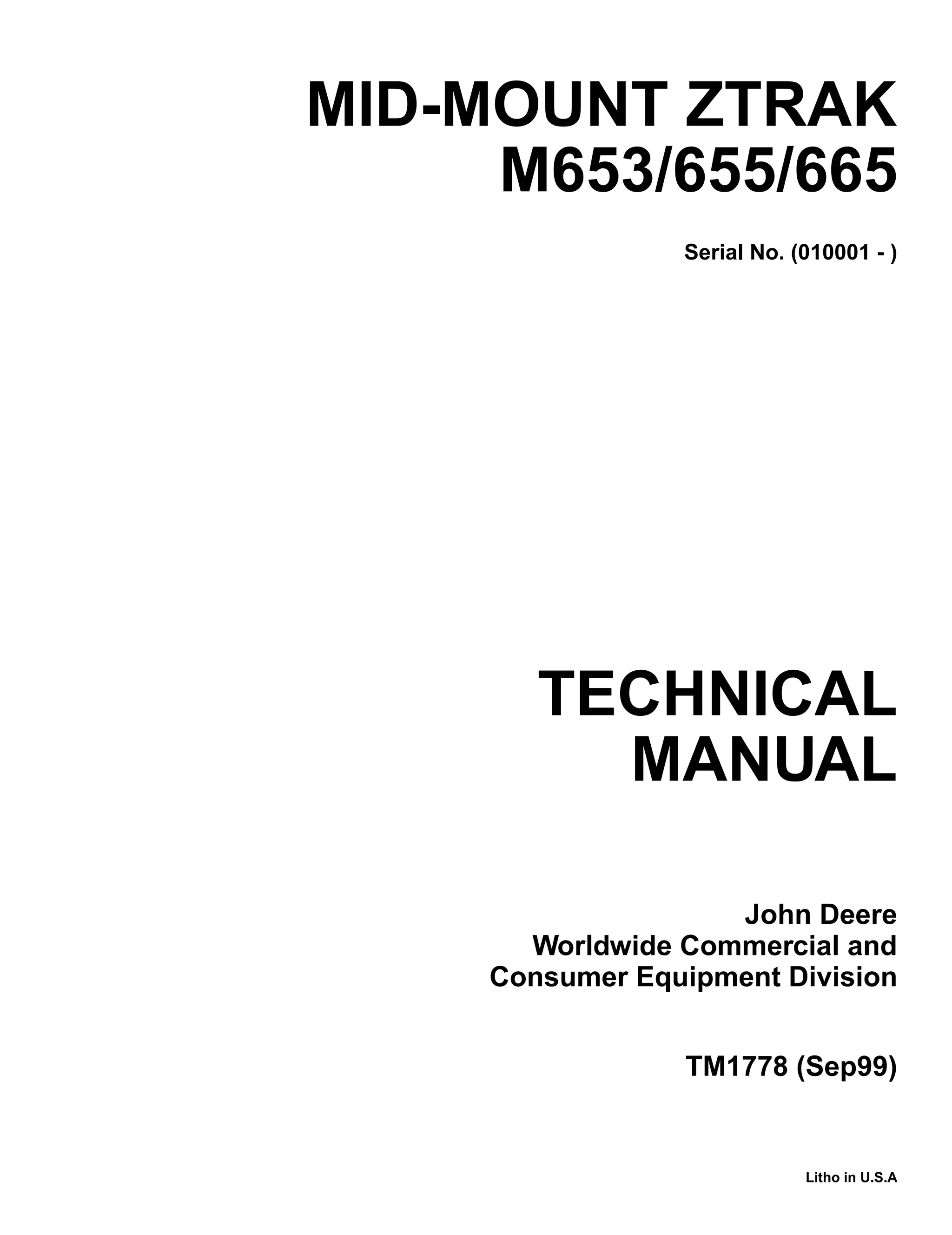 John deere mid mount z-trak m653 mower service repair manual