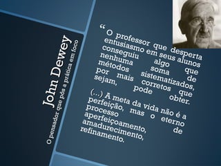  O pr
                                       entu ofessor


                          y
                                      cons siasmo e que de


                      oc o
               De we                 nenh eguiu m seus sperta

                        f
                   a em
                                    méto uma         algo alunos
              rátic
                                   po r do s        soma      que
                                  sejam mais sistemat          d
                                          ,      corre izado e
           sap
    Joh n

                                               pode tos        s,
                                 (...) A                    que
                                                         obte
      e pô




                                perfe meta d                  r.
                                proc    ição,   a vid
                                      esso mas a não é
or qu




                               aper                 o e      a
                               amad  feiço              terno
                                      urec amento,
      nsad




                              refin                       de
                                    ame imento
    O pe




                                         nto.    ,
 