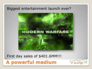 Biggest entertainment launch ever? First day sales of $401.6MM!!! A powerful medium