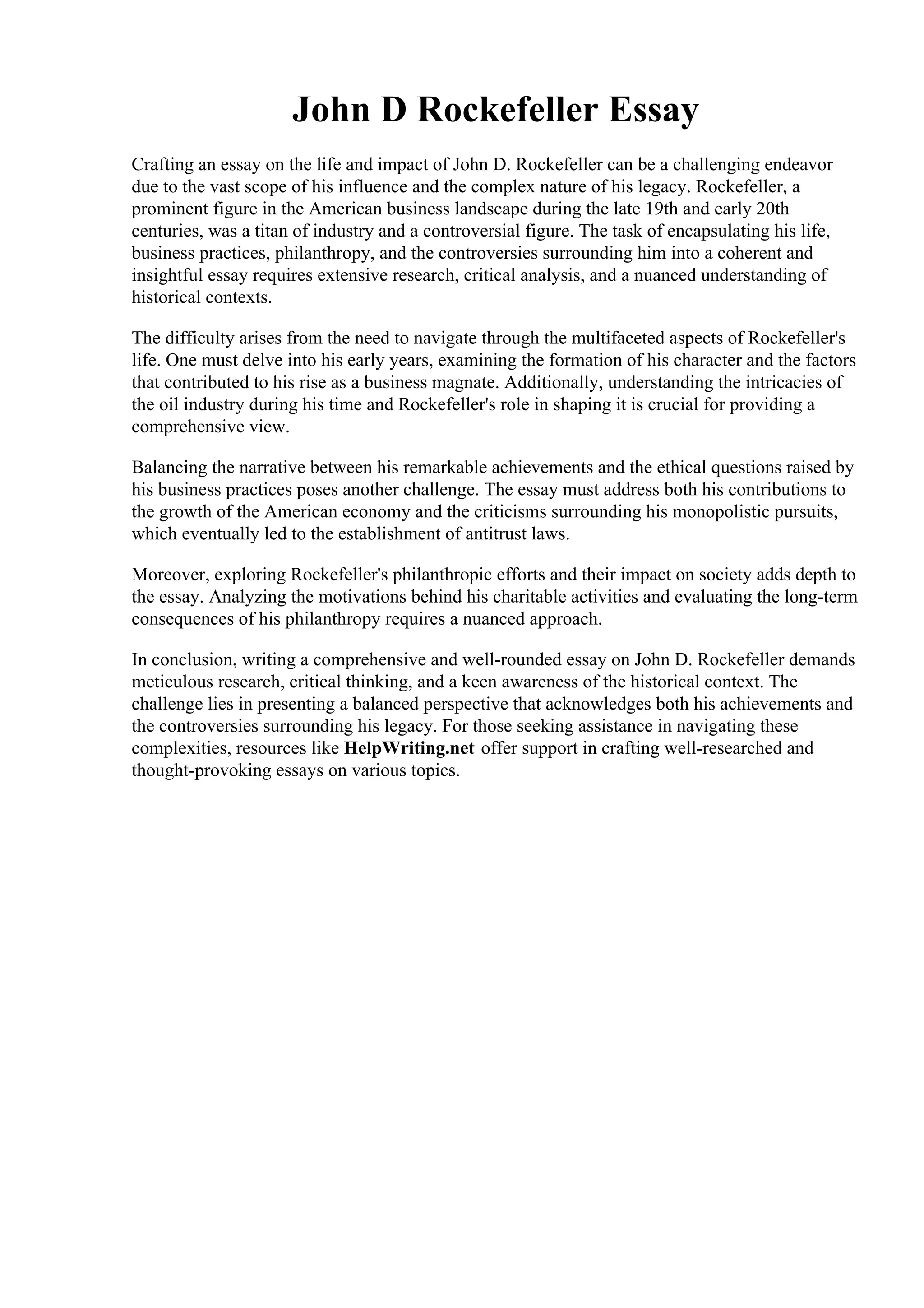 John D Rockefeller Essay.pdfJohn D Rockefeller Essay | PDF