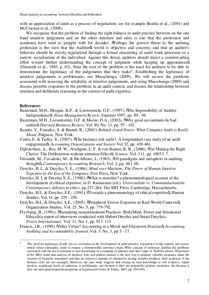 Moral maturity in accounting between Moralität and