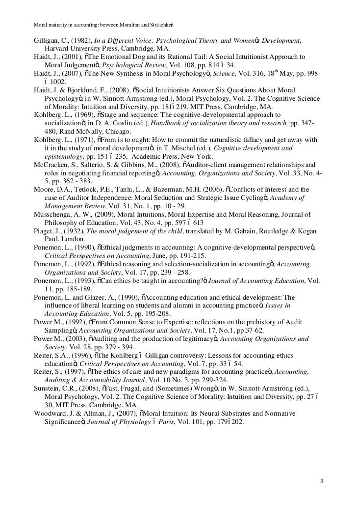 Moral maturity in accounting between Moralität and