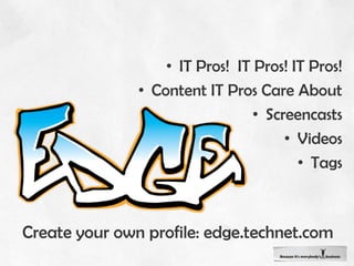 Best practices, experiences, and global solutions from Microsoft IT.How Microsoft Does ITPlan. Develop. Deploy. Manage.White Papers | Case Studies | Presentations | Webcasts | Podcasts |Solution Briefs | Videos | Radio Discussions | Insight Workshops | More…www.microsoft.com/itshowcase 