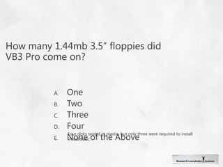 In what year did Visual C++ 3.0 ship?199519971998None of the aboveThere was no Visual C++ 3.0 – Visual C++ 2.0 shipped with MFC 3.0