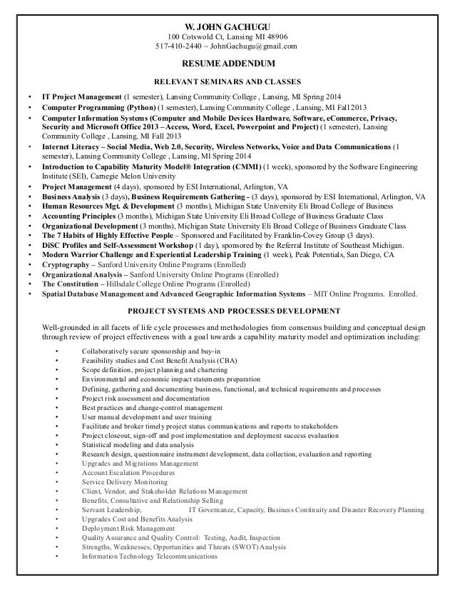 addendum to resumes