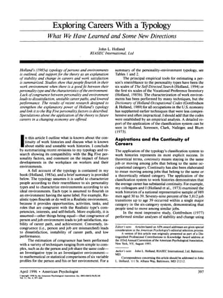 EXPLORING CAREERS WITH TYPOLOGY (JOHN HOLLAND)