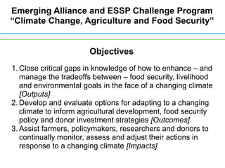 Climate change and variability and extreme events adaptation: what are the challenges for agriculture research in assisting climate change/food security practice and policy?