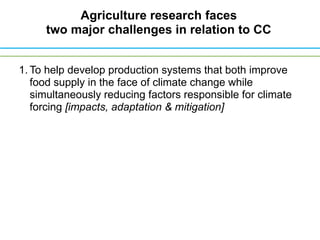 Climate change and variability and extreme events adaptation: what are the challenges for agriculture research in assisting climate change/food security practice and policy?