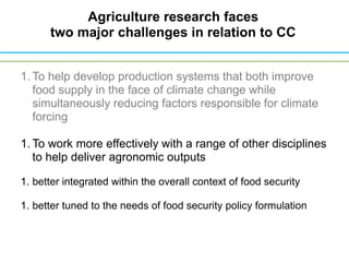 Climate change and variability and extreme events adaptation: what are the challenges for agriculture research in assisting climate change/food security practice and policy?