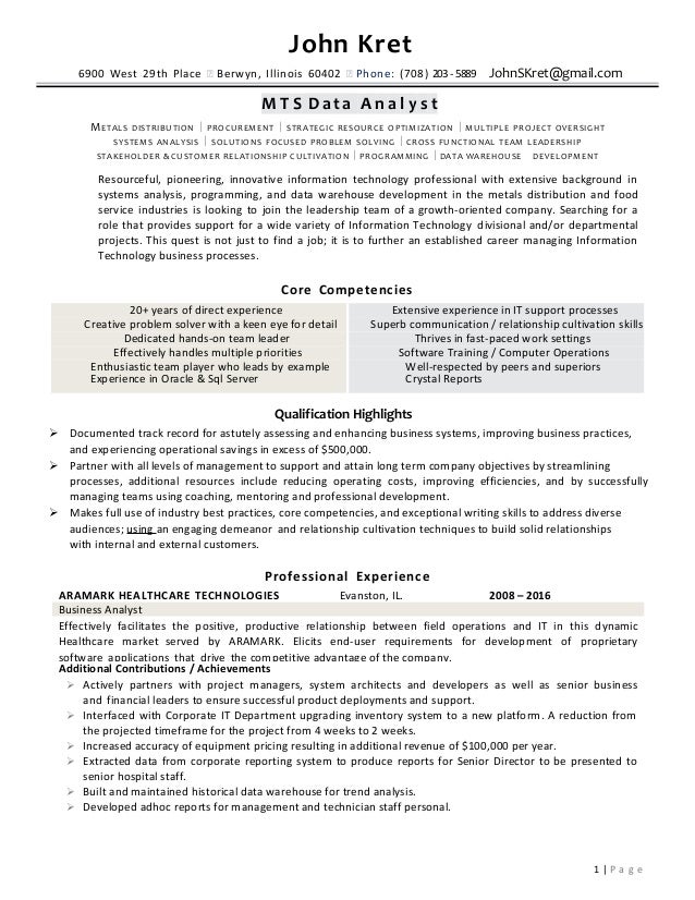 john kret resume data analyst resume data analyst