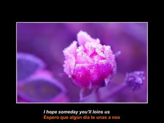 I hope someday you’ll loins us   Espero que algún día te unas a nos 