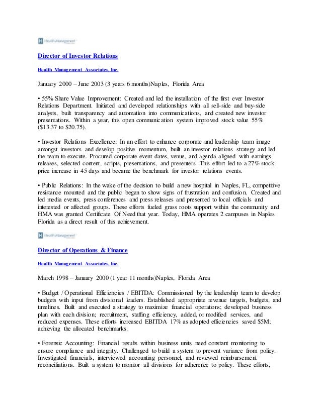 investor relations resumes