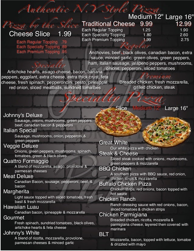 Johnny's New York Style Pizza Menu
