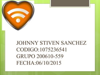 JOHNNY STIVEN SANCHEZ
CODIGO:1075236541
GRUPO 200610-559
FECHA:06/10/2015
 