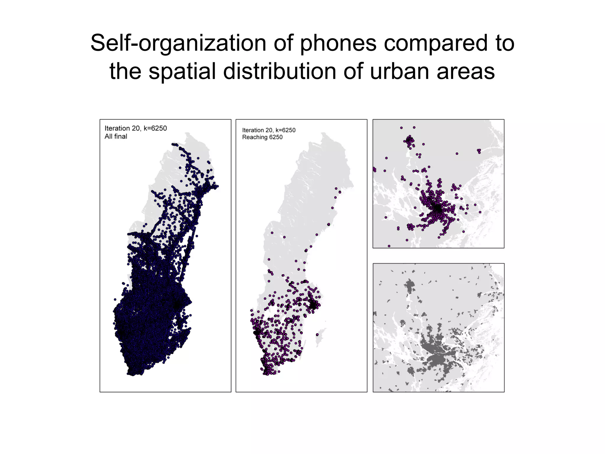 Self-organization of phones compared to
the spatial distribution of urban areas
 