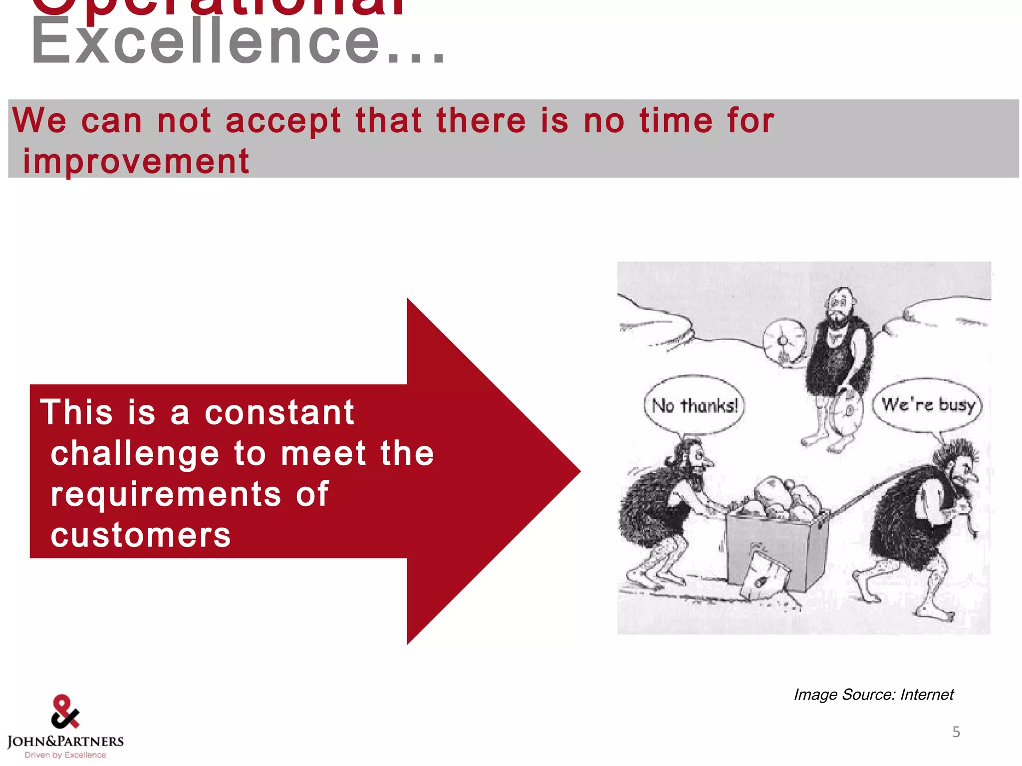 We can not accept that there is no time for
improvement
This is a constant
challenge to meet the
requirements of
customers
Operational
Excellence...
Image Source: Internet
5
 