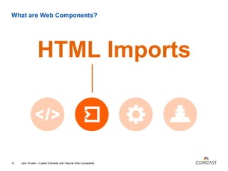 What are Web Components?
HTML Imports
John Riviello – Custom Elements with Polymer Web Components10
 