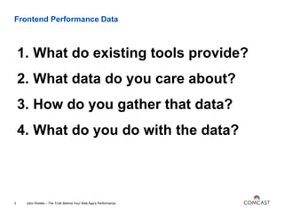 Frontend Performance Data
1. What do existing tools provide?
2. What data do you care about?
3. How do you gather that dat...