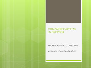 COMPARTIR CARPETAS
EN DROPBOX




PROFESOR: MARCO ORELLANA

ALUMNO: JOHN SANTANDER
 