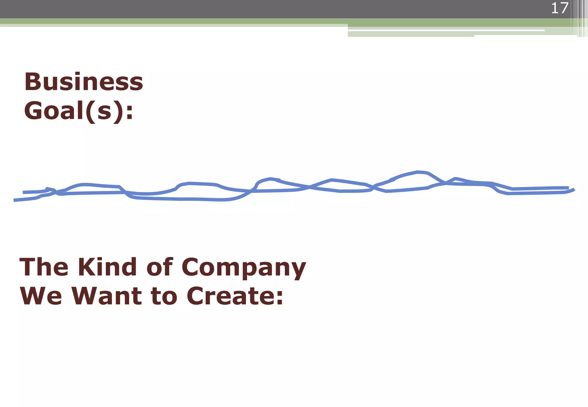 17
Business
Goal(s):
The Kind of Company
We Want to Create:
 