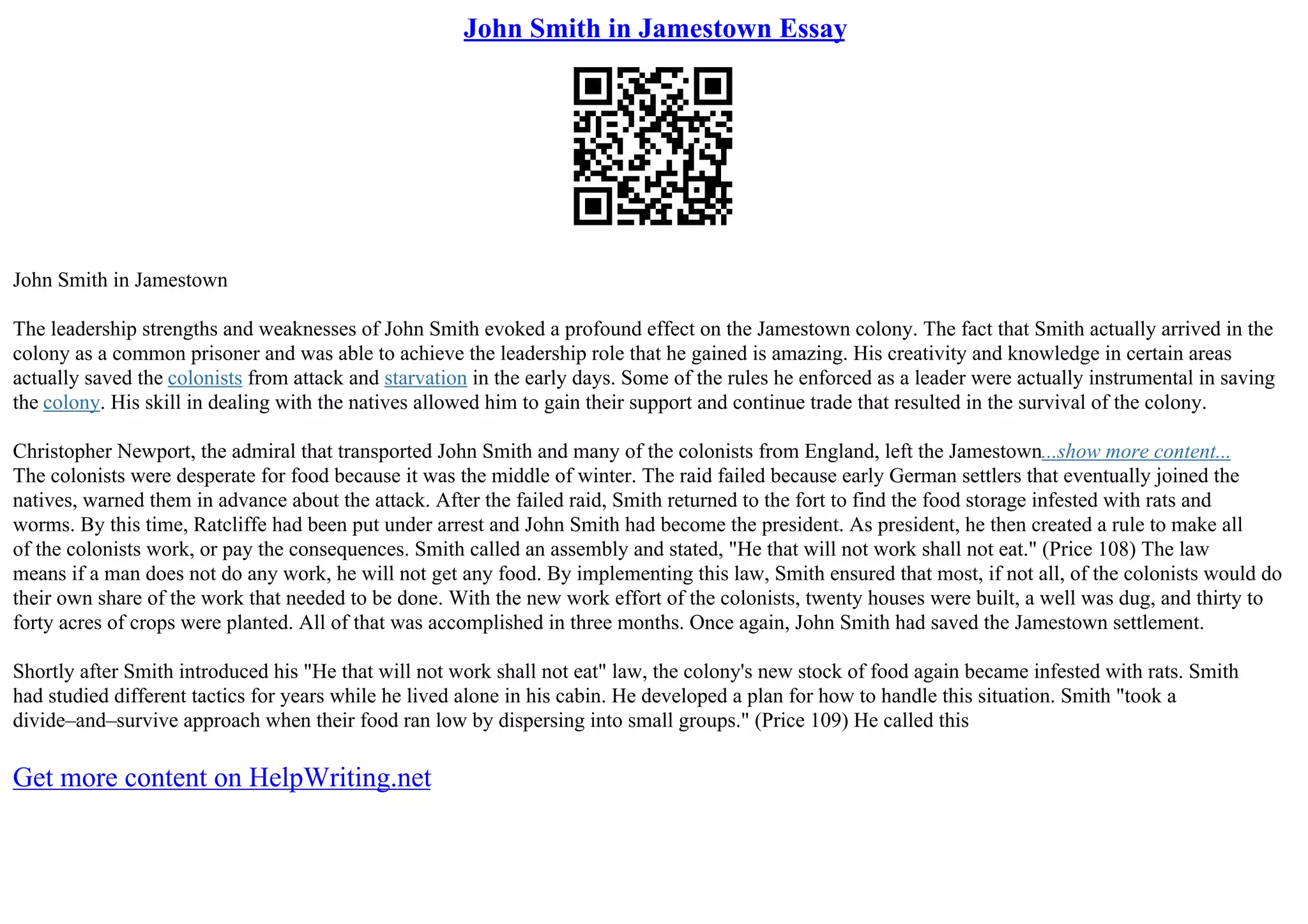 John Smith In Jamestown Essay PPT